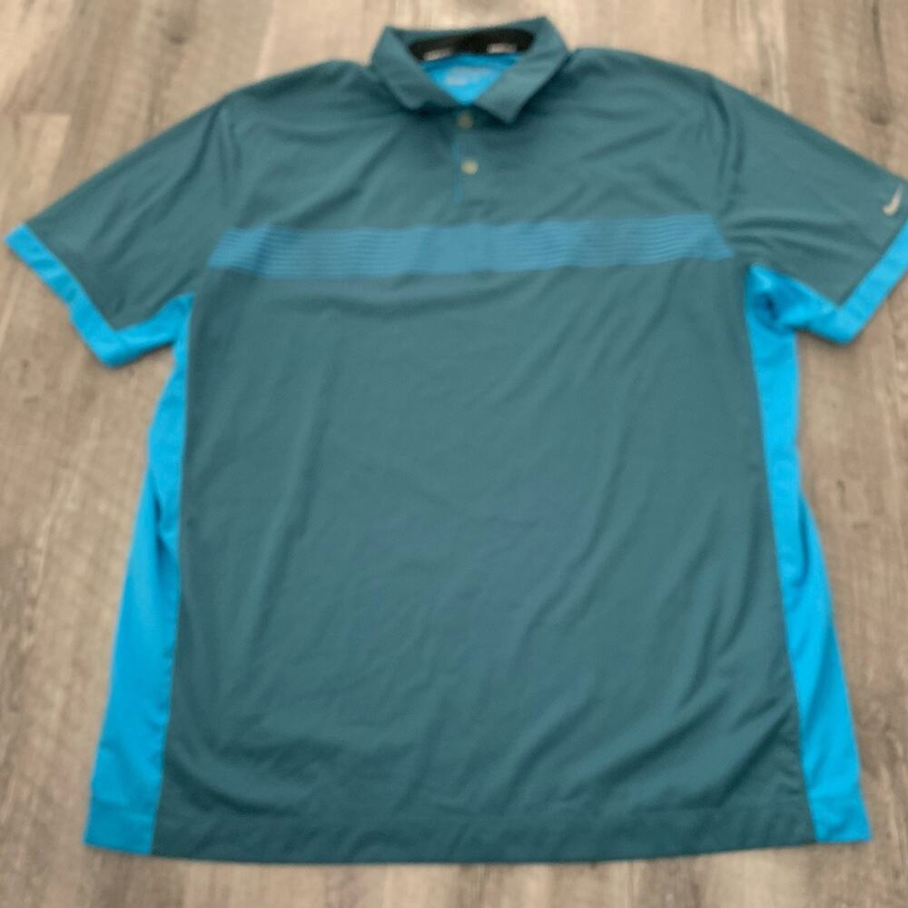 NIKE GOLF Shirt Mens Sz XL Dri-Fit Polo Tour Performance Wicking Blue Striped
